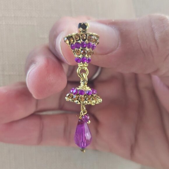 Fashion Earrings Gold/Purple Tone Crystal Drop Down Fashion Jewelry - Picture 9 of 11